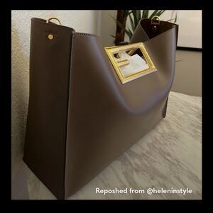 Fendi Brown Luxe Leather Tote with Gold Accent